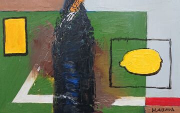 bottole and Lemon, Oil Paint F4 by H. Aizawa